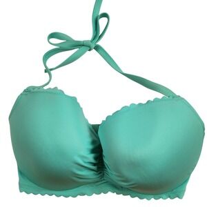 Victorias Secret The Getaway Halter Bikini Top Aqua Teal Scalloped 34DDD Push Up